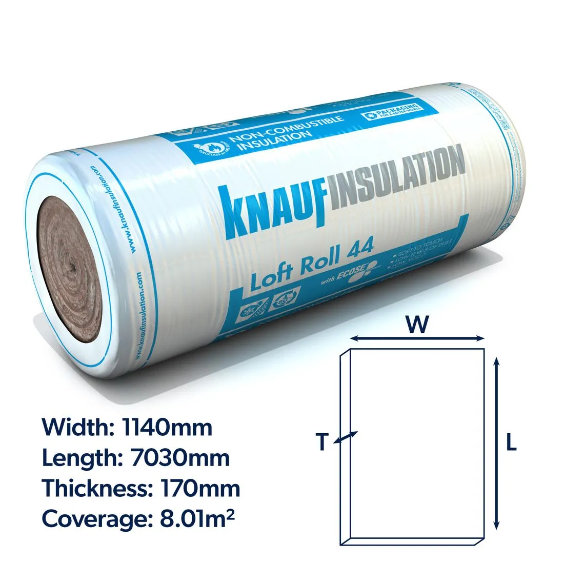 Trade Pack Bundle of 12 Knauf Insulation Loft Roll 44 170mm Covers 8.01m² Combi-Cut