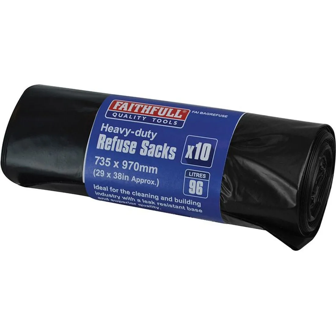 Faithfull Heavy-Duty Black Refuse Sacks (Roll 10)