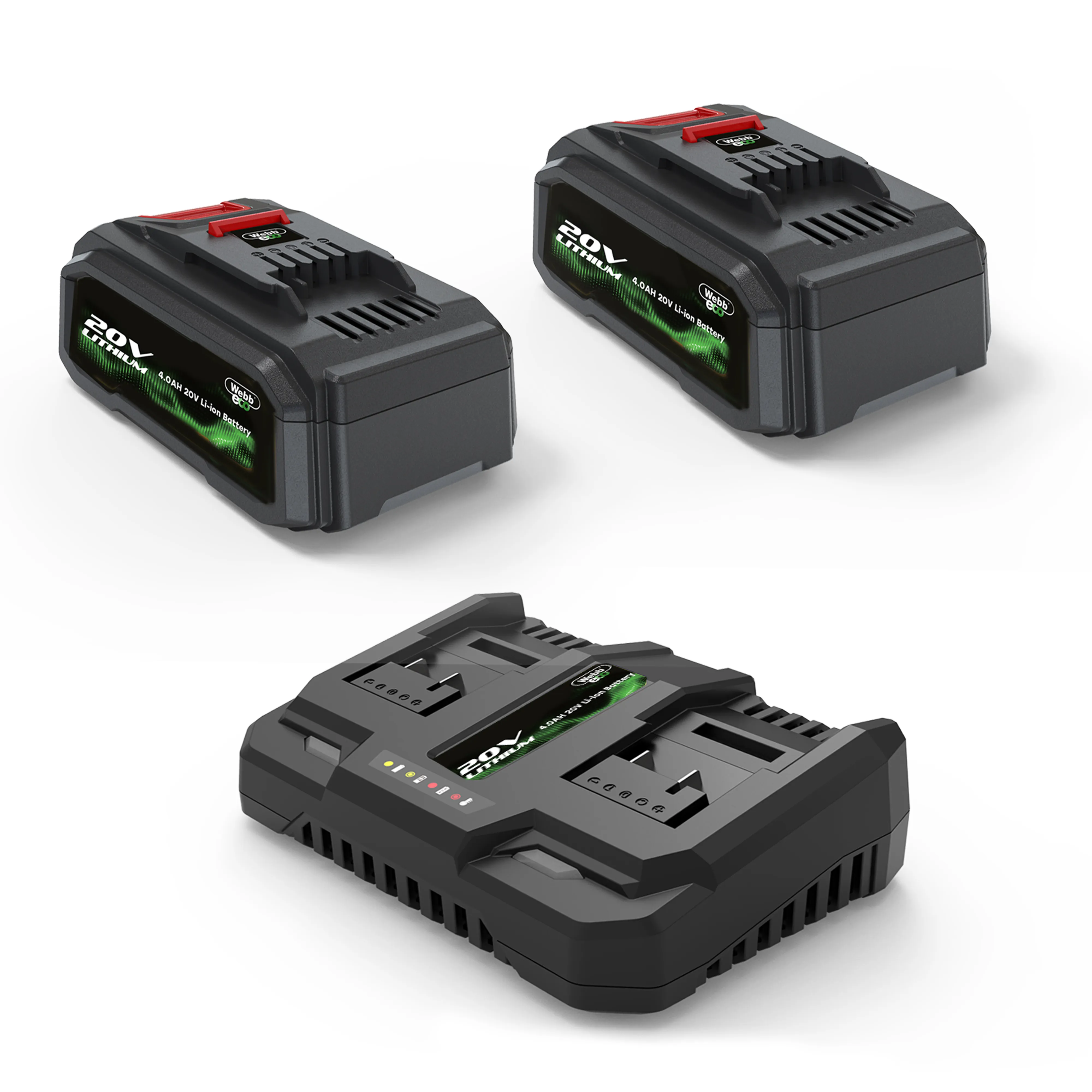 Webb Eco 43cm Cordless Rotary Lawnmower inc 2 x 4Ah Battery & Dual Charger