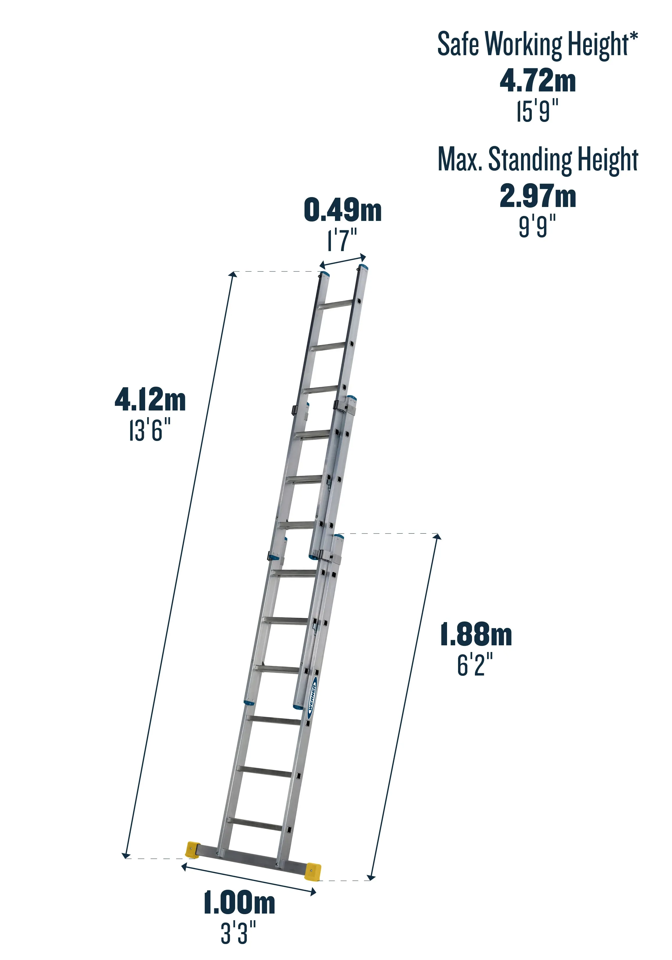 Square Rung Triple Section Extension Ladder
