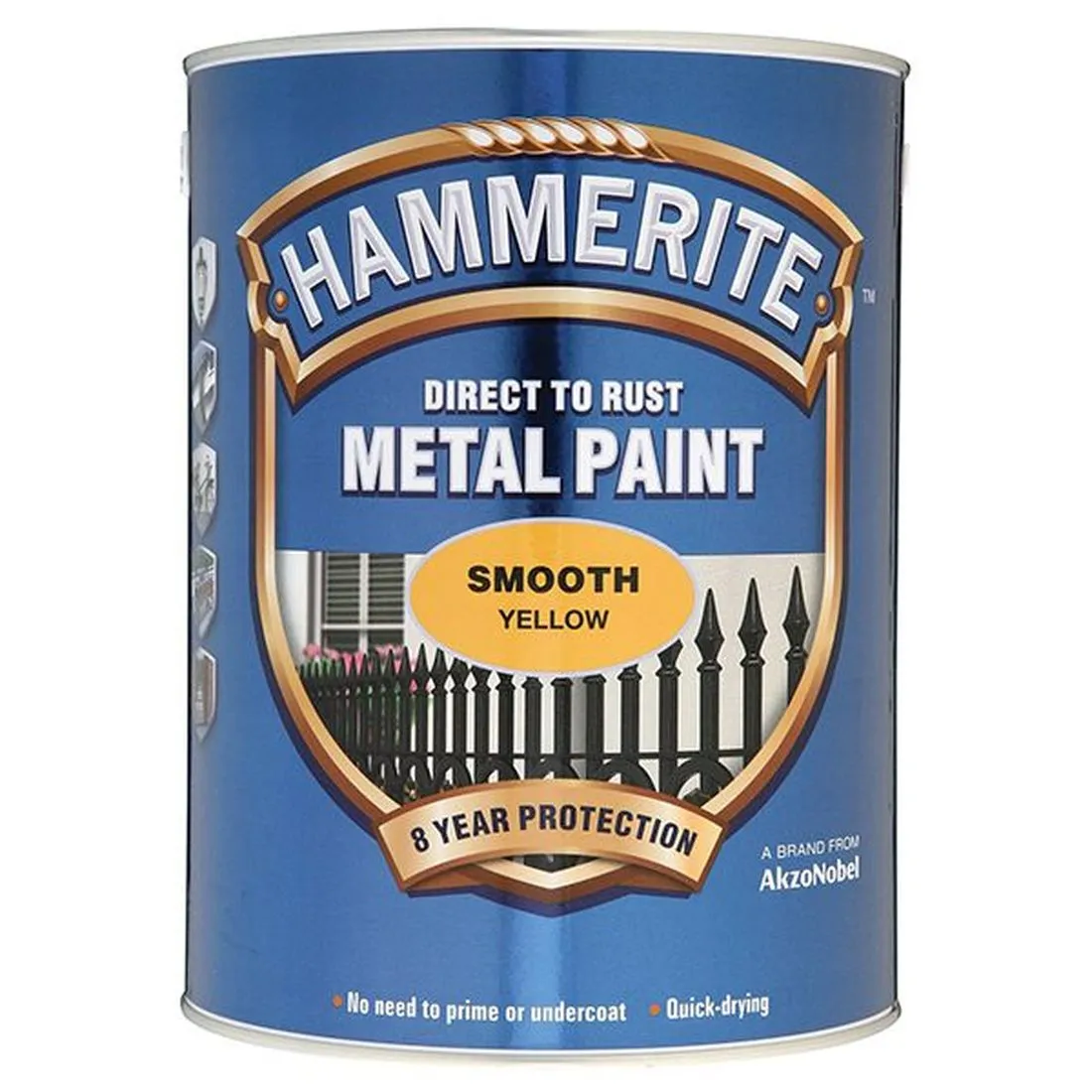 Hammerite Direct to Rust Smooth Finish Metal Paint Yellow 5 Litre