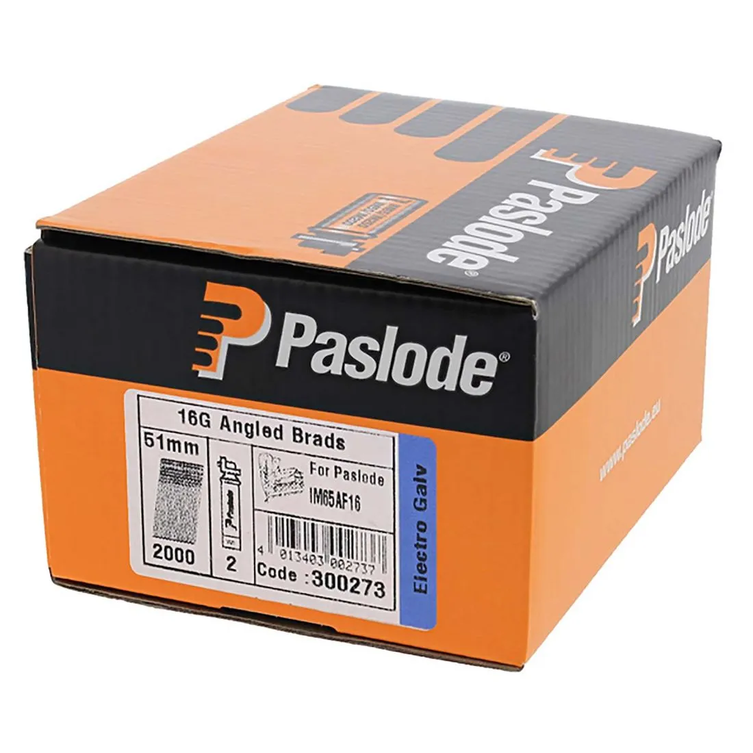 Paslode IM65A ANGLED Brad Fuel Pack F16 x 51mm Galvanised Qty 2000 and 2 Fuel Cells