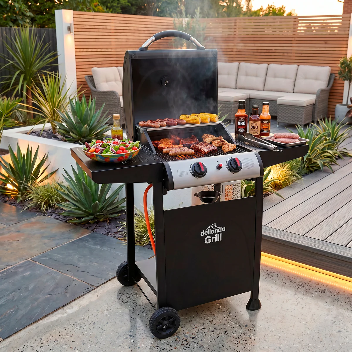 Gas BBQ Grill with Piezo Ignition & Thermometer