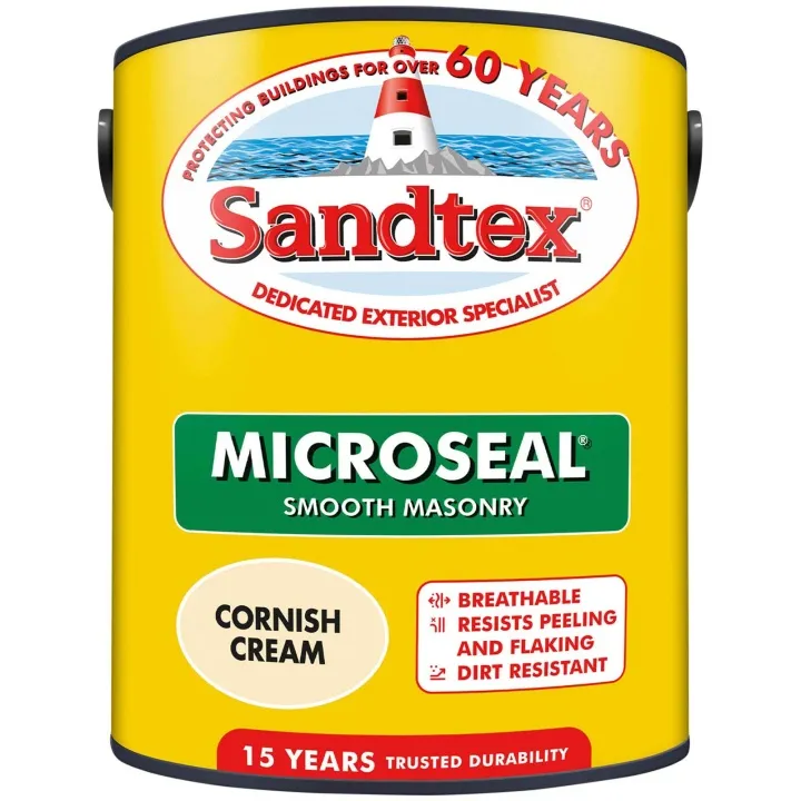 Sandtex Microseal Smooth Masonry Paint Cornish Cream 5L
