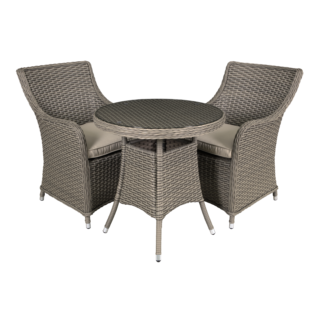 Dellonda Chester Rattan Wicker 3 Piece Outdoor Dining Set with Tempered Glass Tabletop
