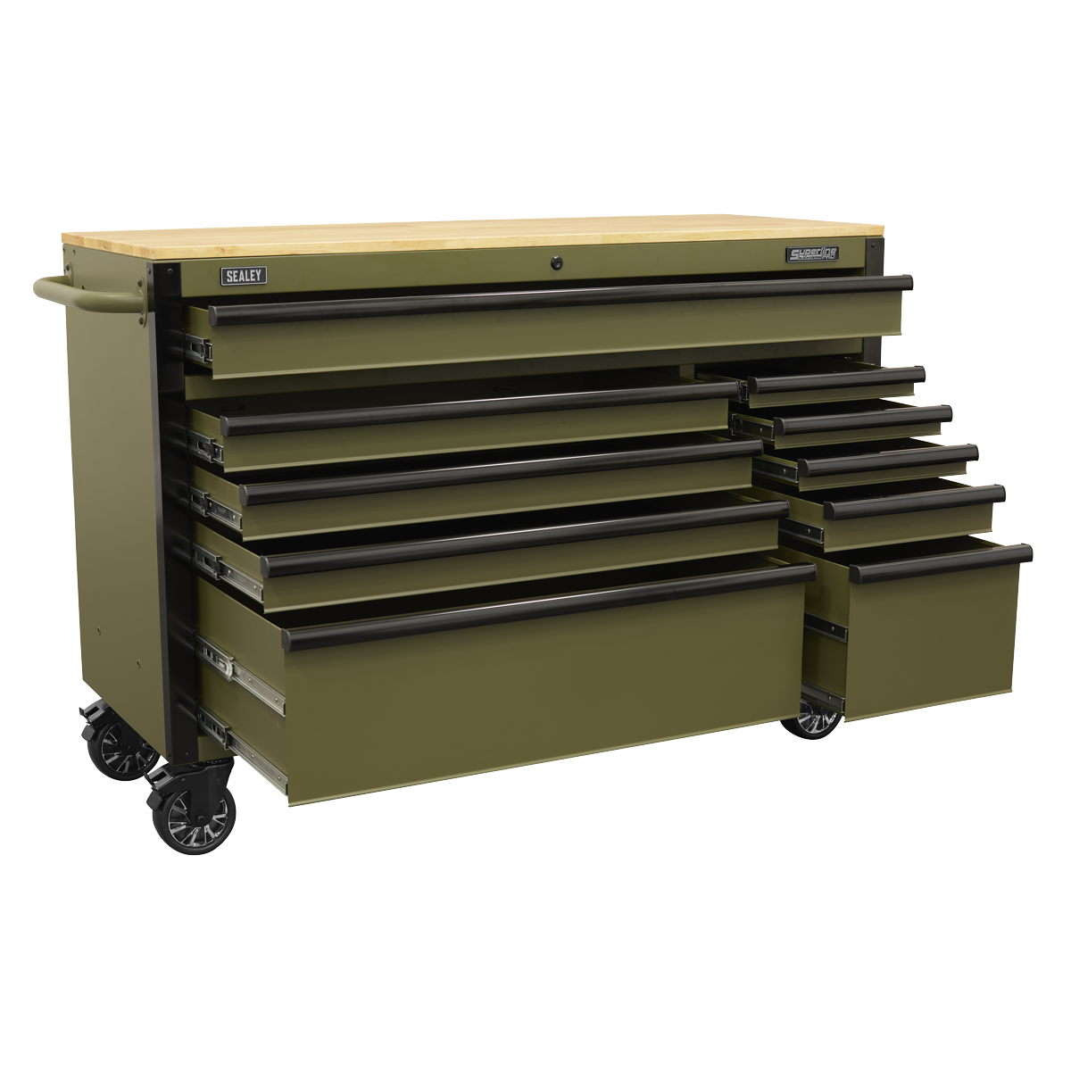 Superline PRO 10 Drawer Mobile Trolley with Wooden Worktop & Power Bar