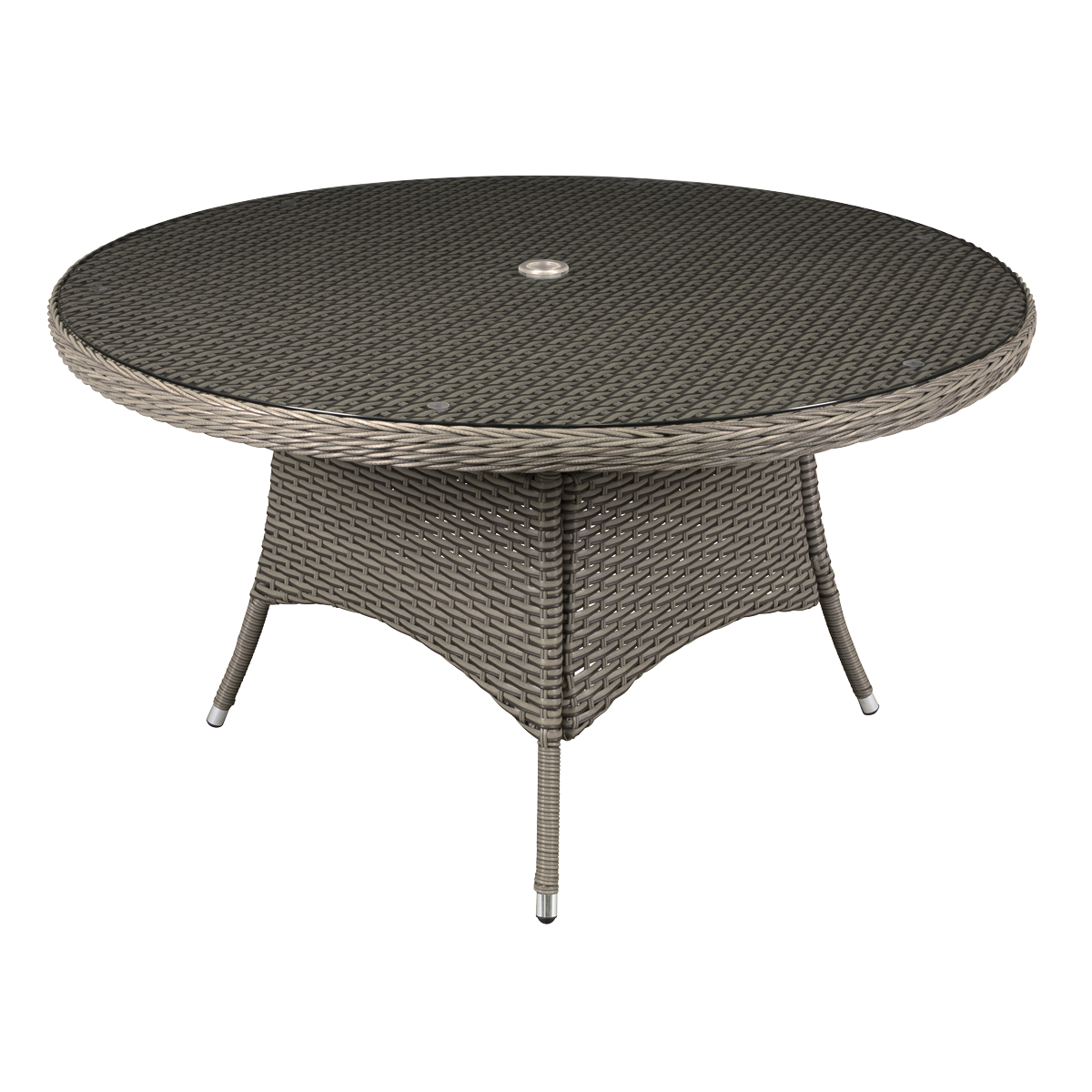 Dellonda Chester Rattan Wicker 135cm Round Outdoor Dining Table with Tempered Glass Top