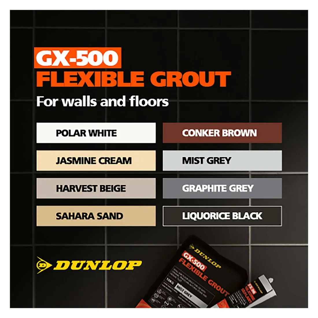 Dunlop Gx-500 Flexible Floor and Wall Tile Grout Polar White 10kg