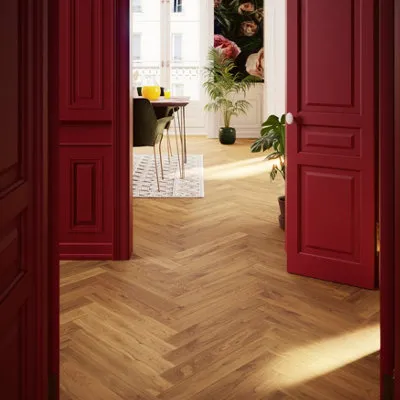 Visby Herringbone Blonde Wood Effect Oak Solid Wood Flooring 1.94m²