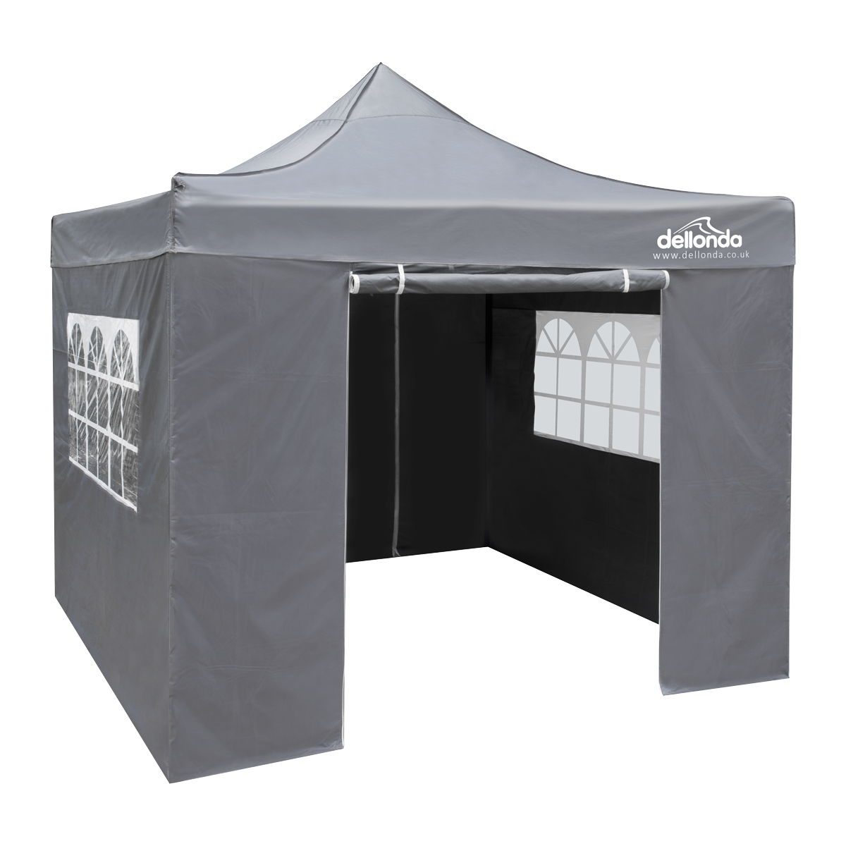 Dellonda Premium 2x2m Pop-Up Gazebo & Side Walls, Water-Resistant with Carry Bag & Weights - Grey