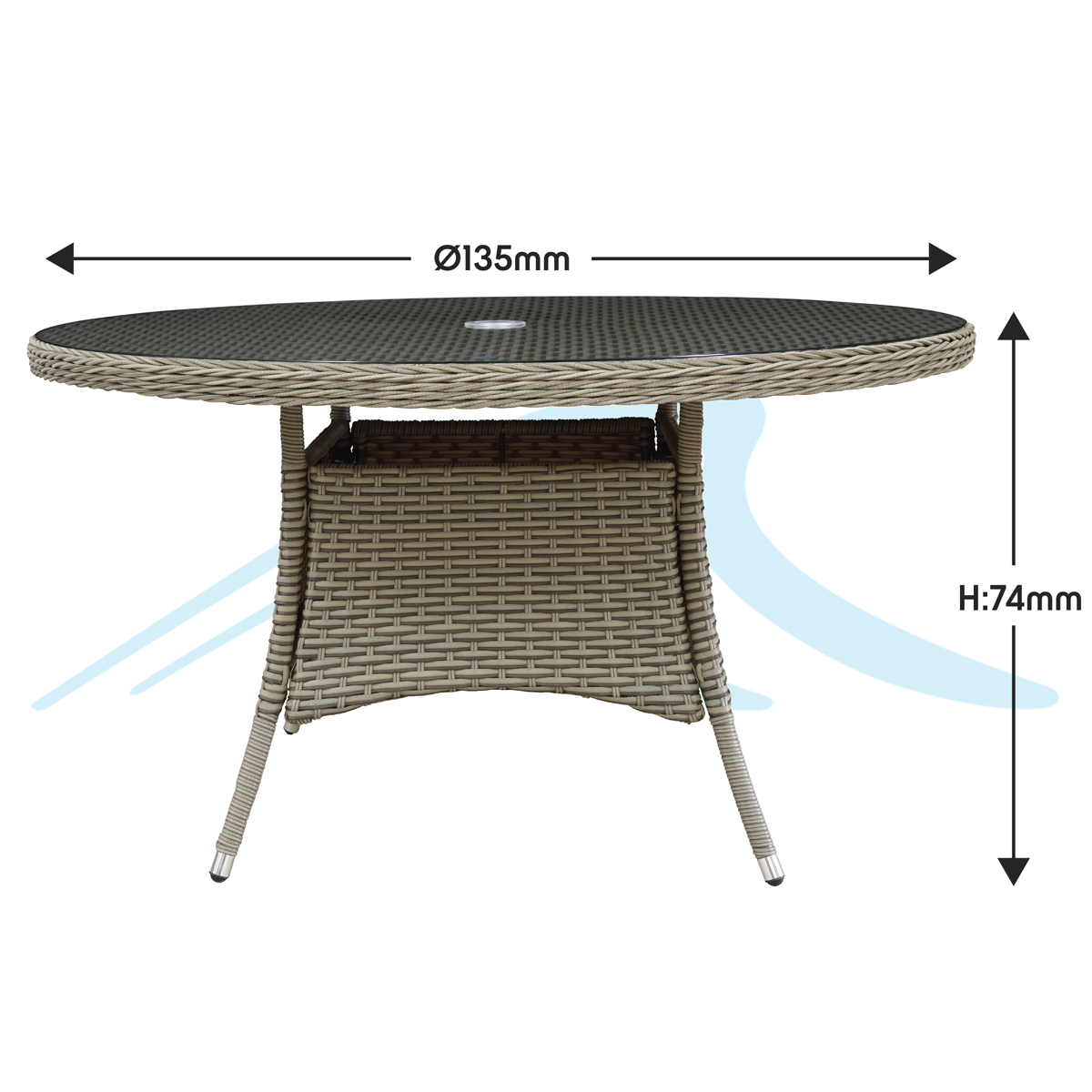 Dellonda Chester Rattan Wicker 135cm Round Outdoor Dining Table with Tempered Glass Top