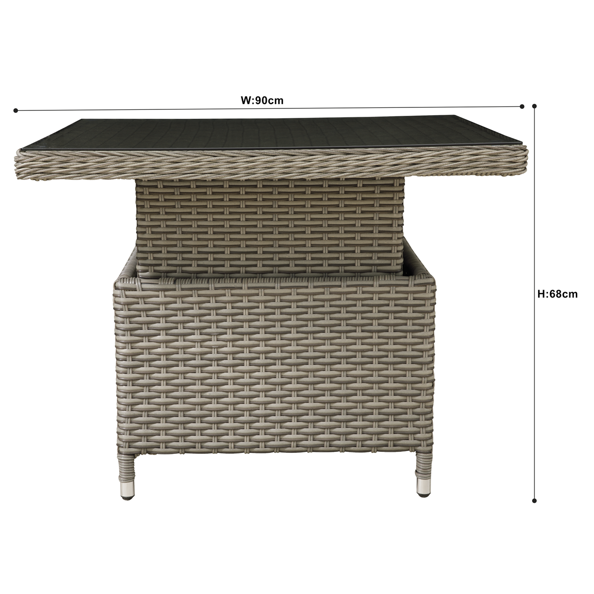 Dellonda Chester Rattan Wicker Adjustable-Height Outdoor Dining Table