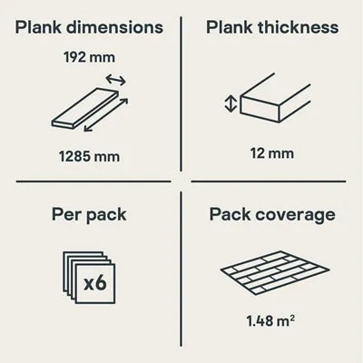 Dartmoor Plank Oak Wood Effect Laminate Flooring 1.48m²
