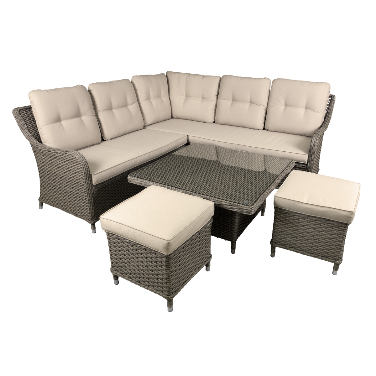 Dellonda Chester Rattan Wicker 5 Piece Outdoor 5-Seater Corner Sofa, Adjustable Table & Footstools