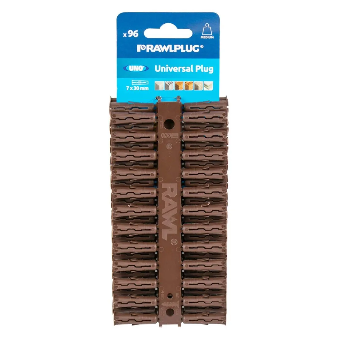 Rawlplug Uno Plugs Brown 7 x 30mm Pack of 96