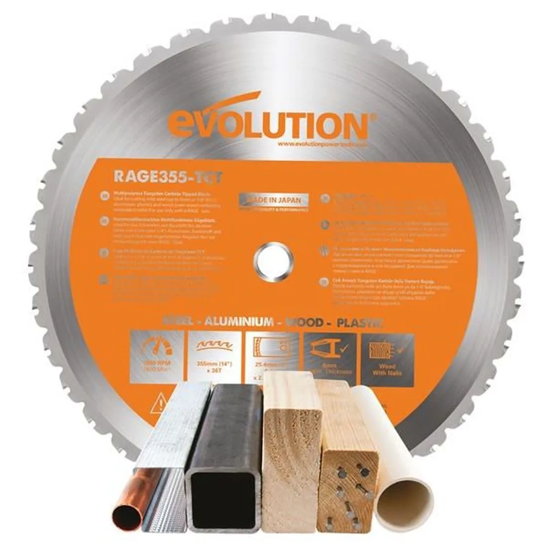Evolution Multi-Material Chop Saw Blade 355 x 25.4mm x 36T