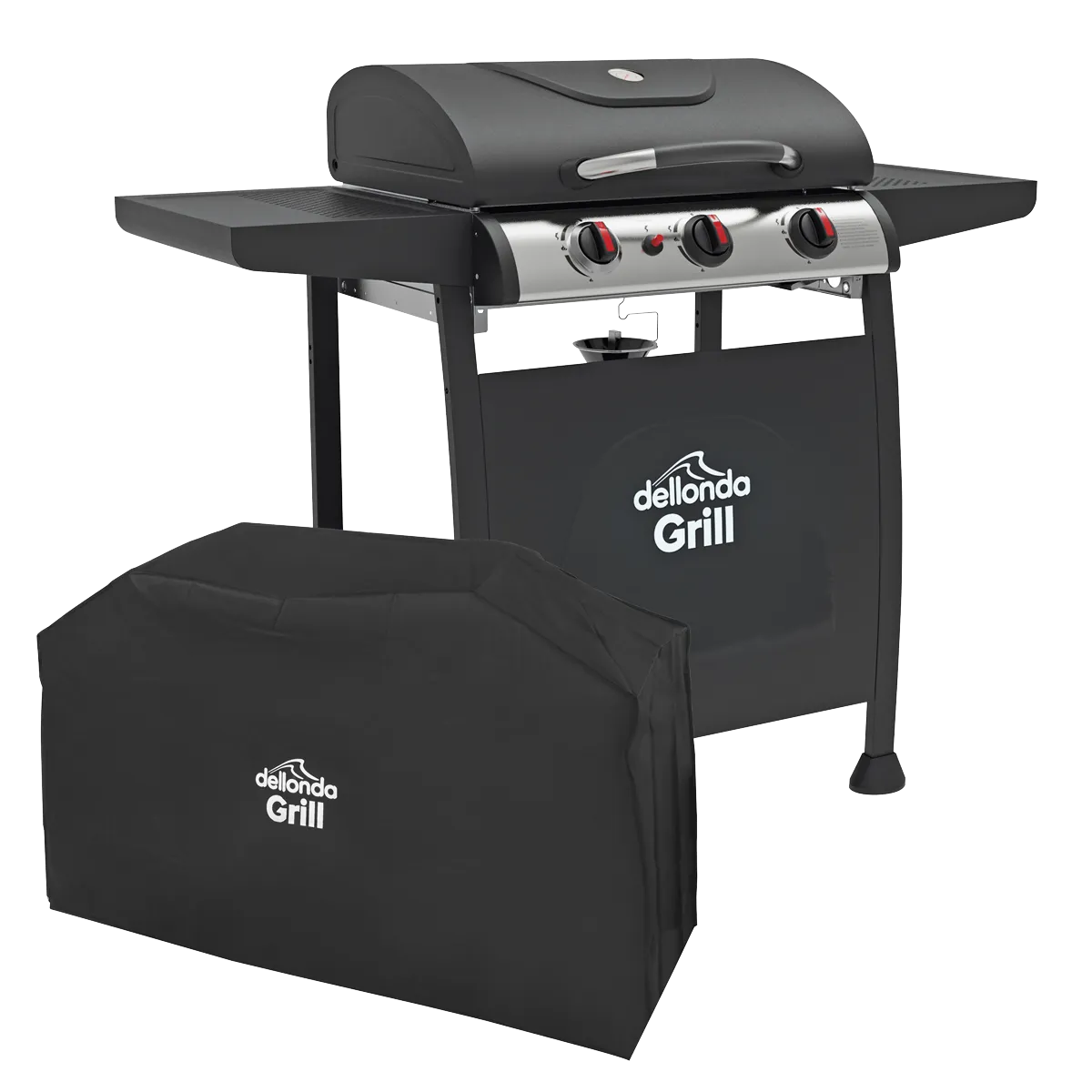 Dellonda 3 Burner Gas BBQ Grill with Piezo Ignition, Thermometer & Cover