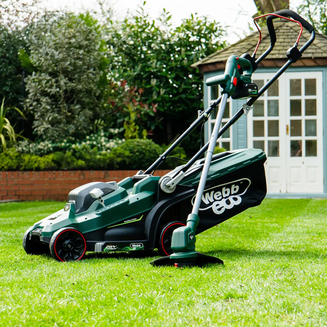 Webb Eco 20V 33cm Cordless Rotary Lawnmower & 25cm Line Trimmer inc 1 x 4Ah Battery & Charger