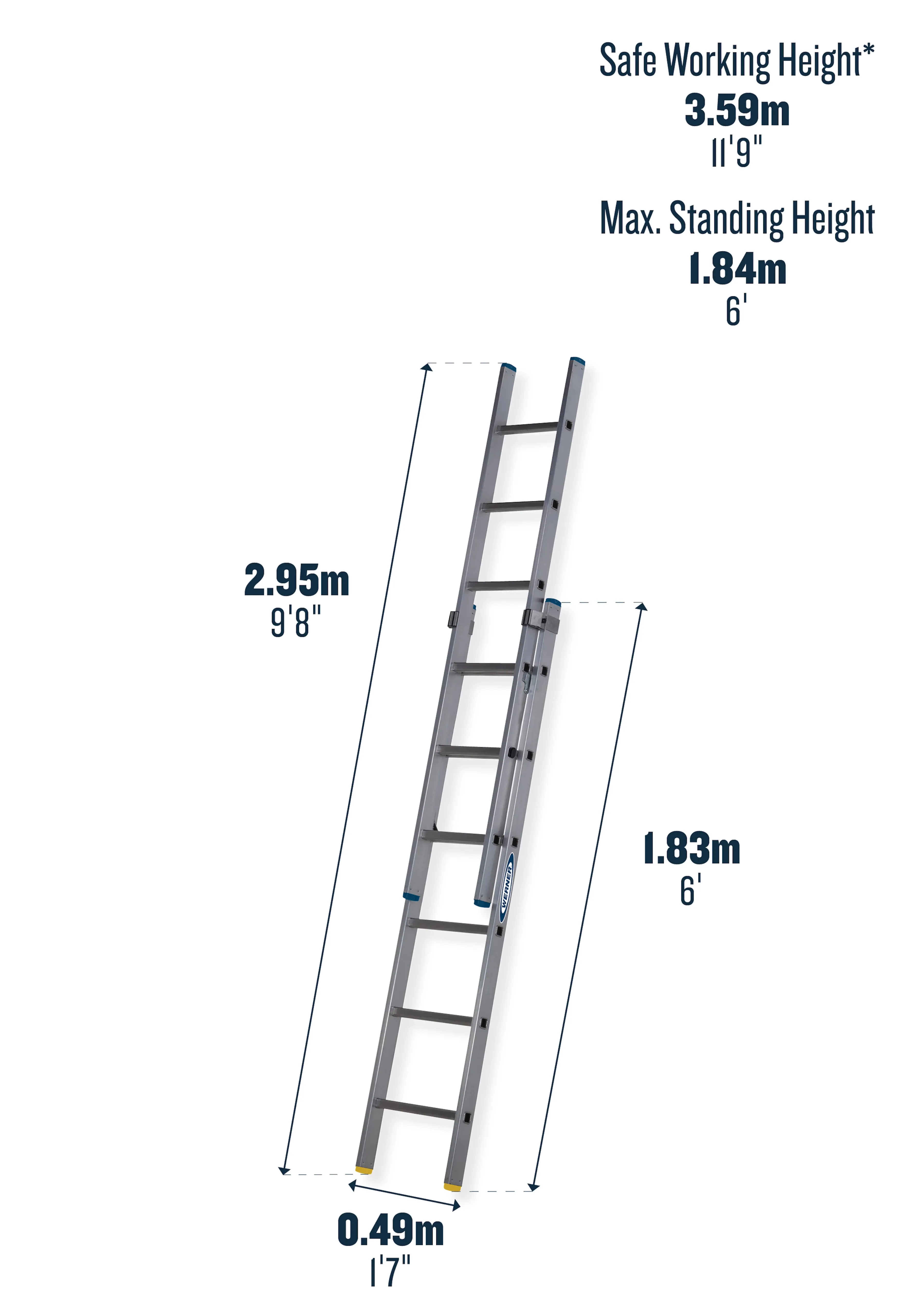 Square Rung Double Section Extension Ladder