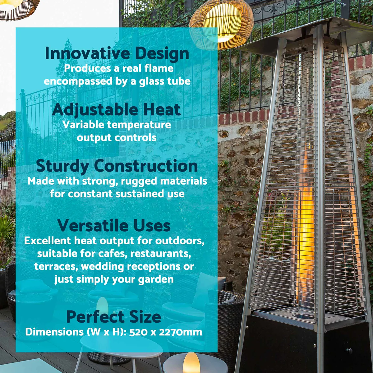 Dellonda Pyramid Gas Patio Heater 13kW for Commercial & Domestic Use - Black