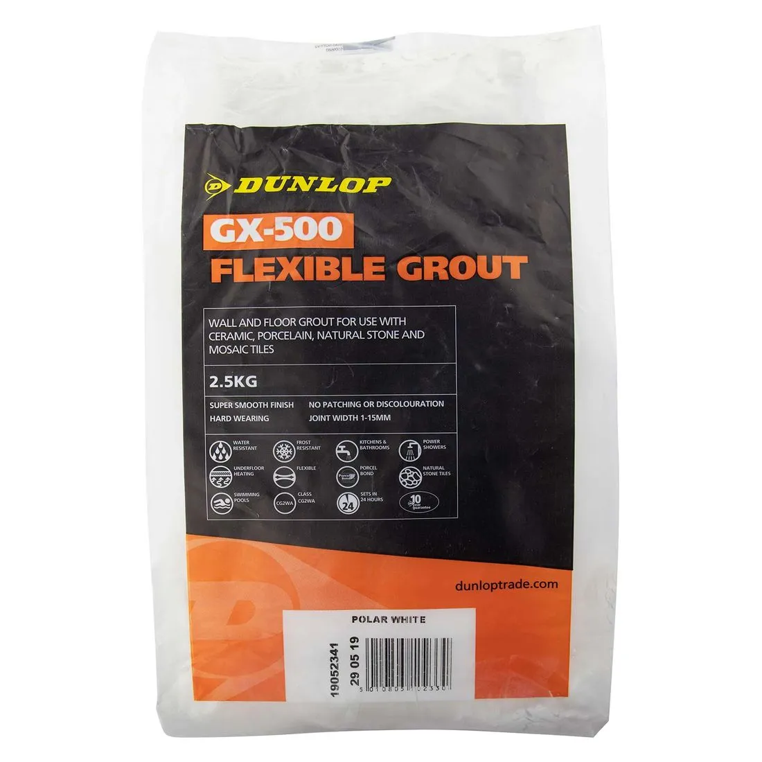 Dunlop Gx-500 Flexible Floor and Wall Tile Grout Polar White 2.5kg