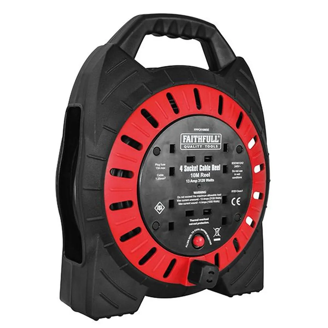 Faithfull Semi-Enclosed Cable Reel 240V 13A 4-Socket 10m