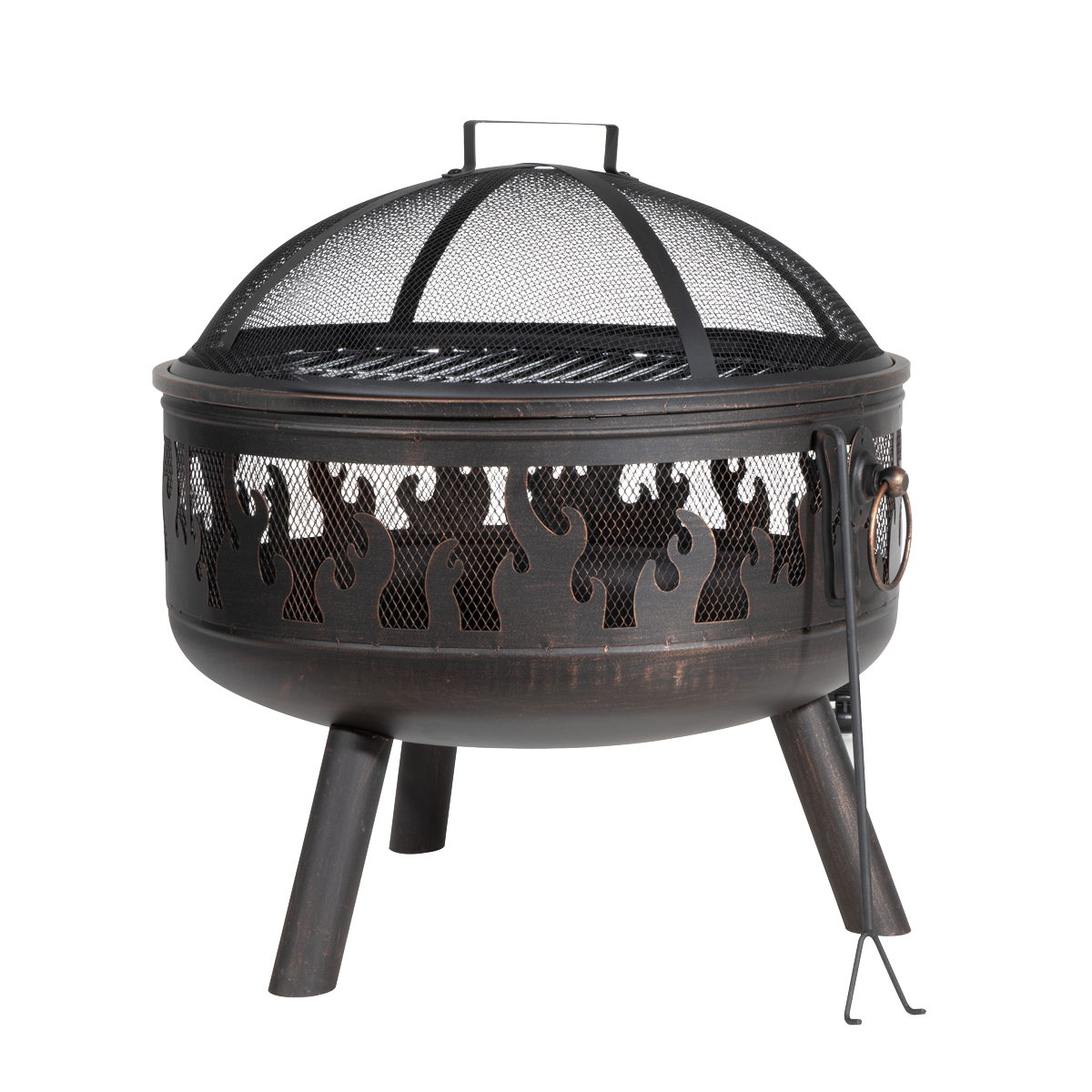 Dellonda Deluxe 61cm Fire Pit with Cooking Grill, Safety Screen & Poker