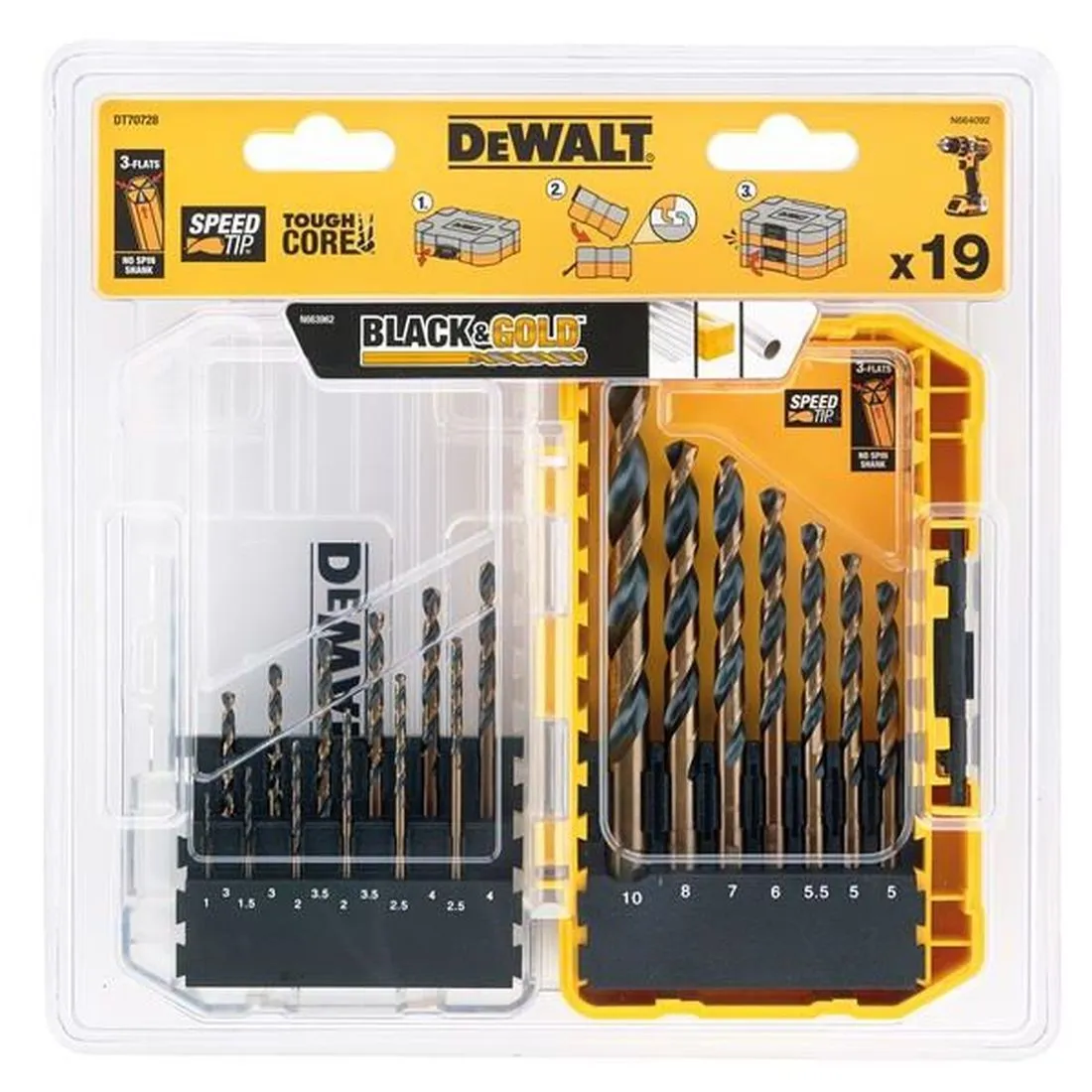 DEWALT DT70728 Black & Gold HSS Drill Set, 19 Piece