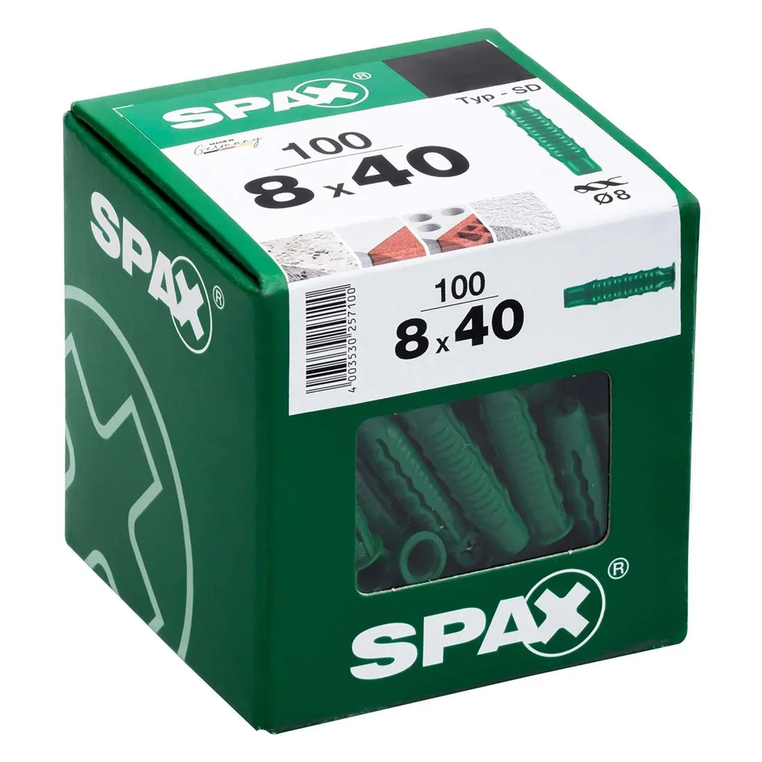 Spax Green Nylon Plugs 8 x 40mm Pack of 100