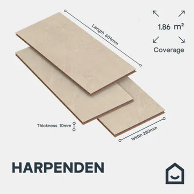Harpenden Beige Natural Stone Effect Structured Laminate Flooring 1.86m²