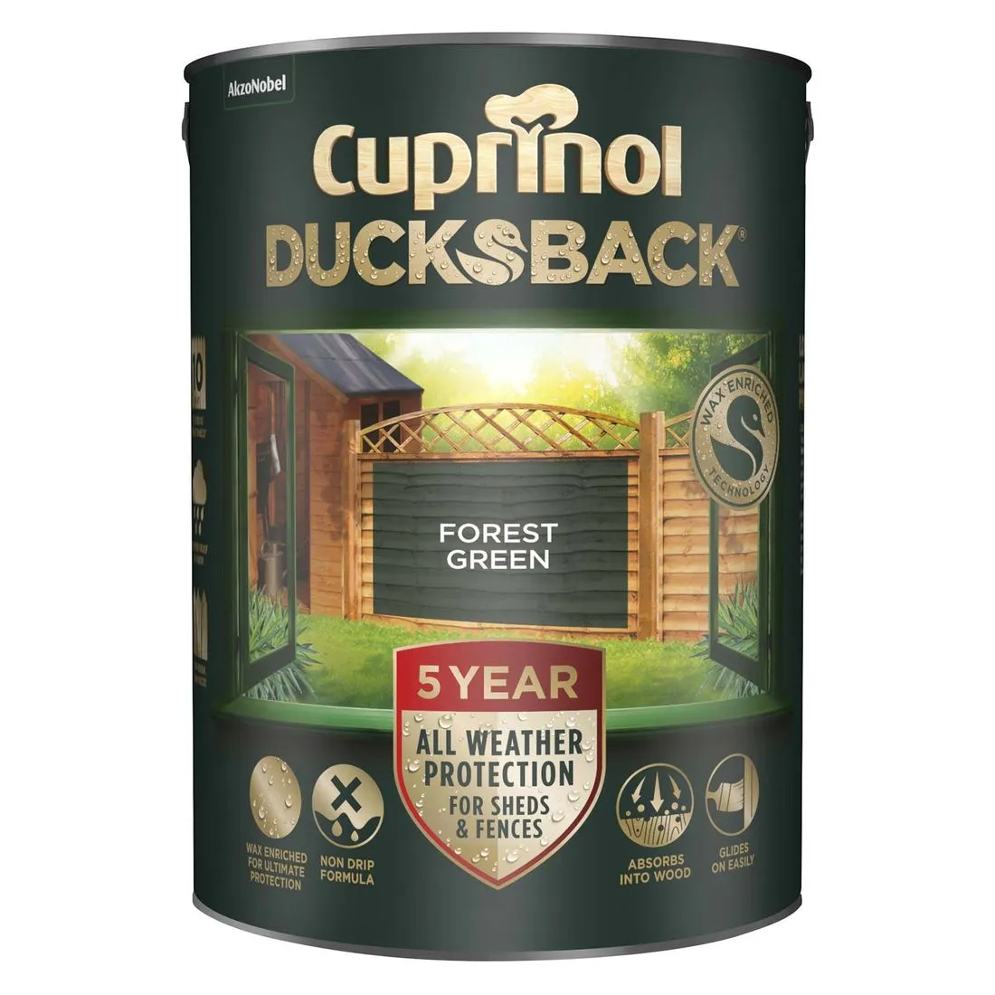 Cuprinol 5 Year Ducksback Forest Green Shed & Fence Treatment Wood Paint 5L