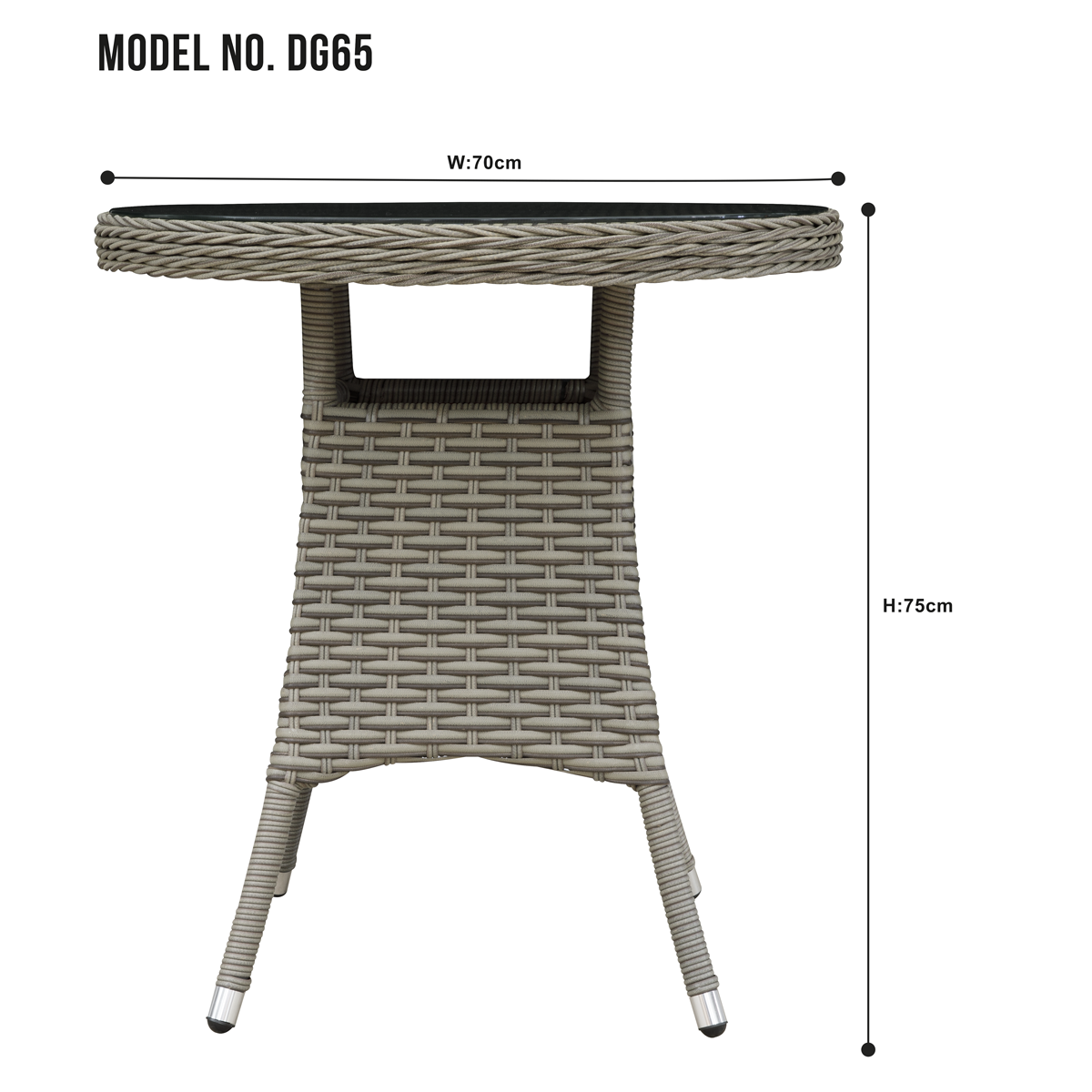 Dellonda Chester Rattan Wicker Round 70cm Outdoor Table with Tempered Glass Top