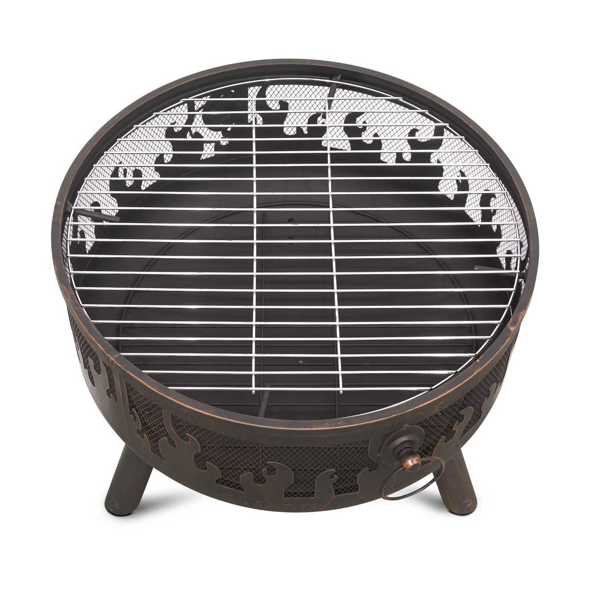 Dellonda Deluxe 61cm Fire Pit with Cooking Grill, Safety Screen & Poker