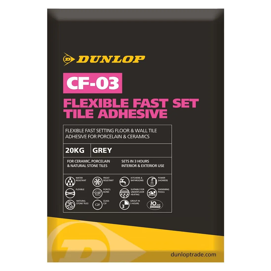 Dunlop CF-03 Flexible Fast Set Tile Adhesive Grey 20kg