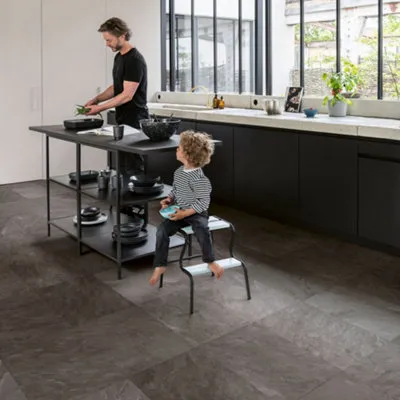 Quick-Step Aquanto Welsh Grey Stone Tile Effect Embossed Flooring 1.9m²