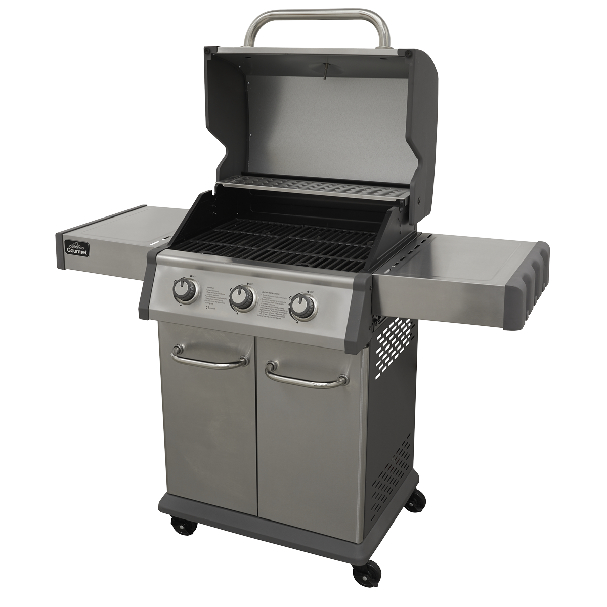 Dellonda 3 Burner Deluxe Gas BBQ Grill with Piezo Ignition & Thermometer - Stainless Steel