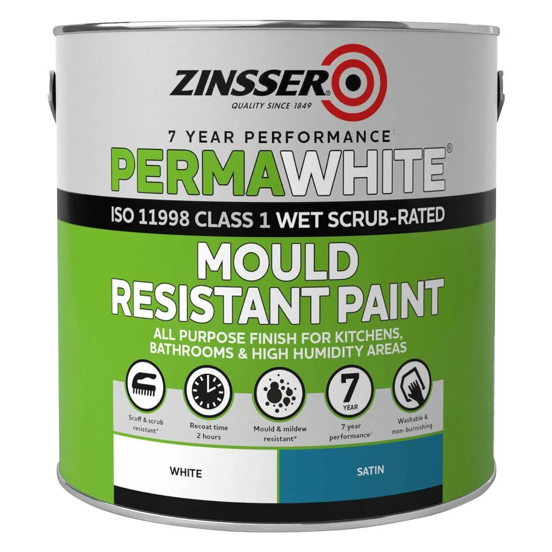 Zinsser Perma-White Mould Resistant Paint Satin 2.5L
