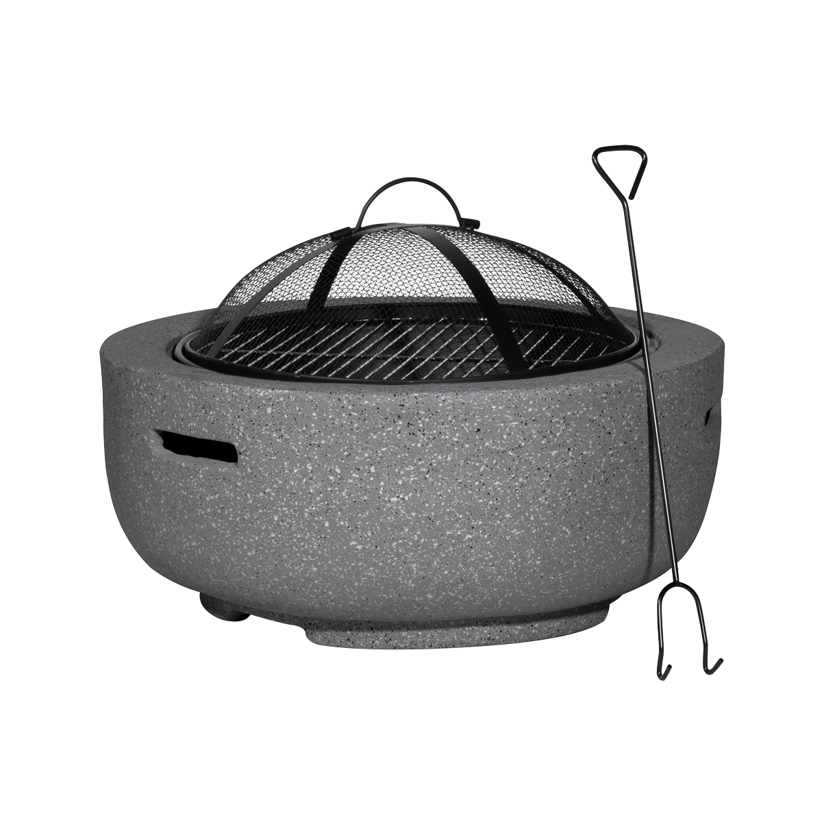 Dellonda Round MgO Fire Pit with BBQ Grill & Safety Mesh Screen 60cm - Dark Grey