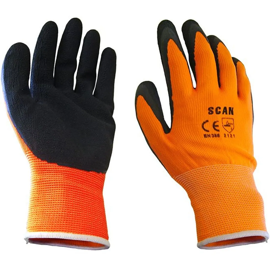 Scan Hi-Vis Orange Foam Latex Coated Gloves - M (Size 8)