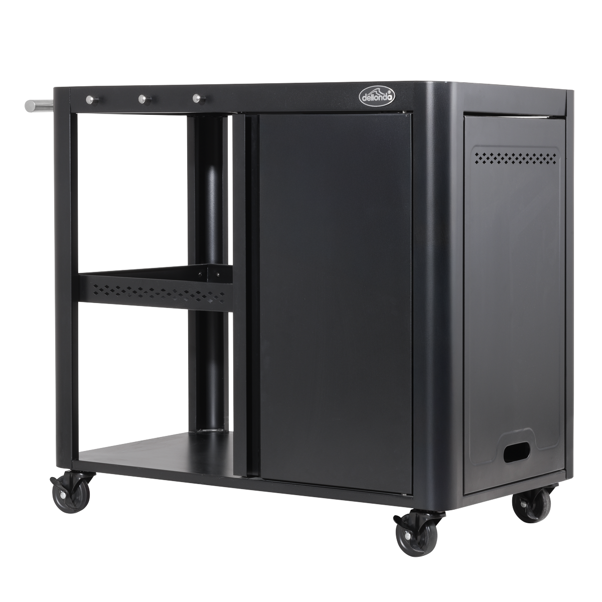 Dellonda BBQ/Plancha Workstation Trolley with Cupboard, Extension Table & Utensil Hooks, Black