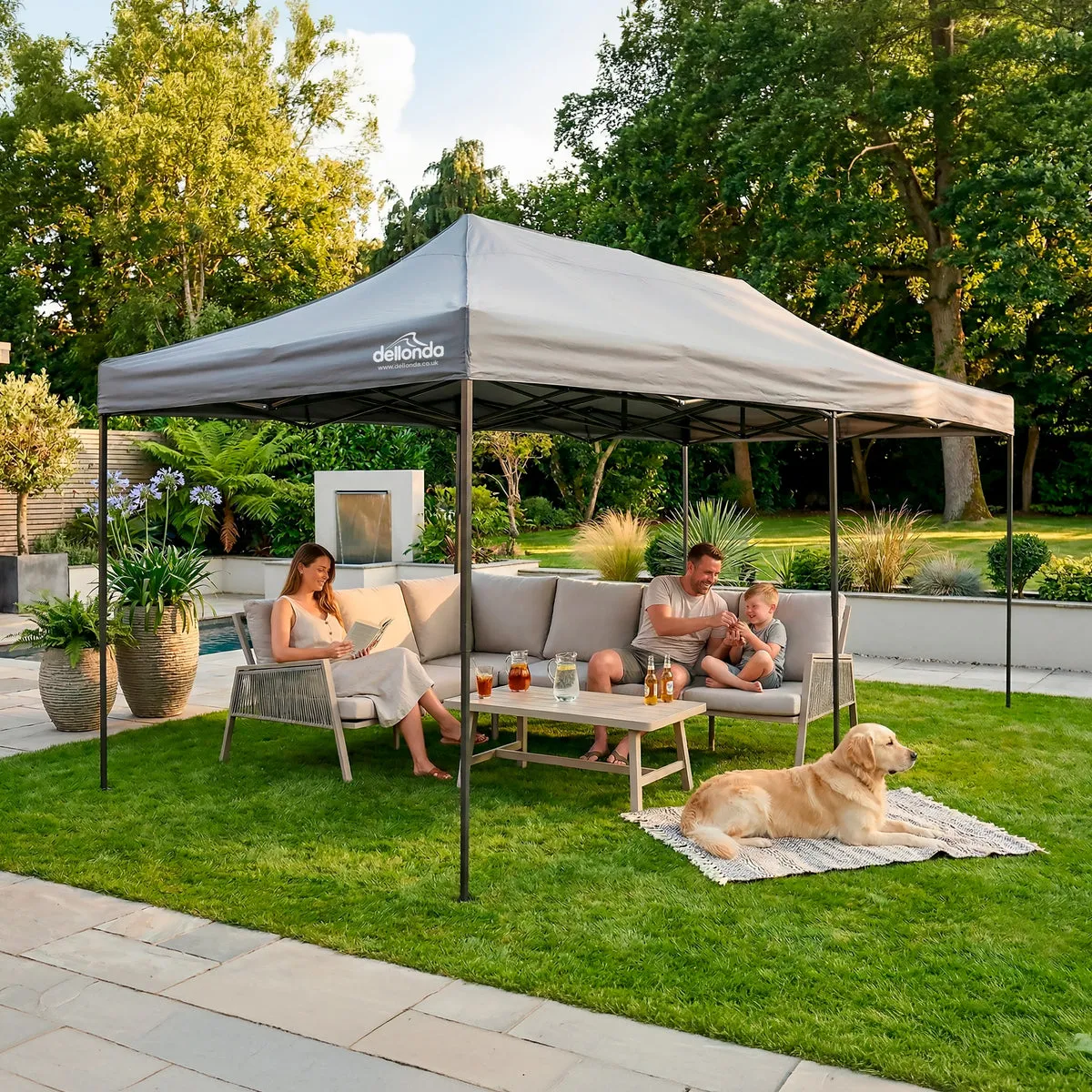 Dellonda Premium 3x6m Pop-Up Gazebo, Heavy Duty Water-Resistant Fabric, Carry Bag & Weights