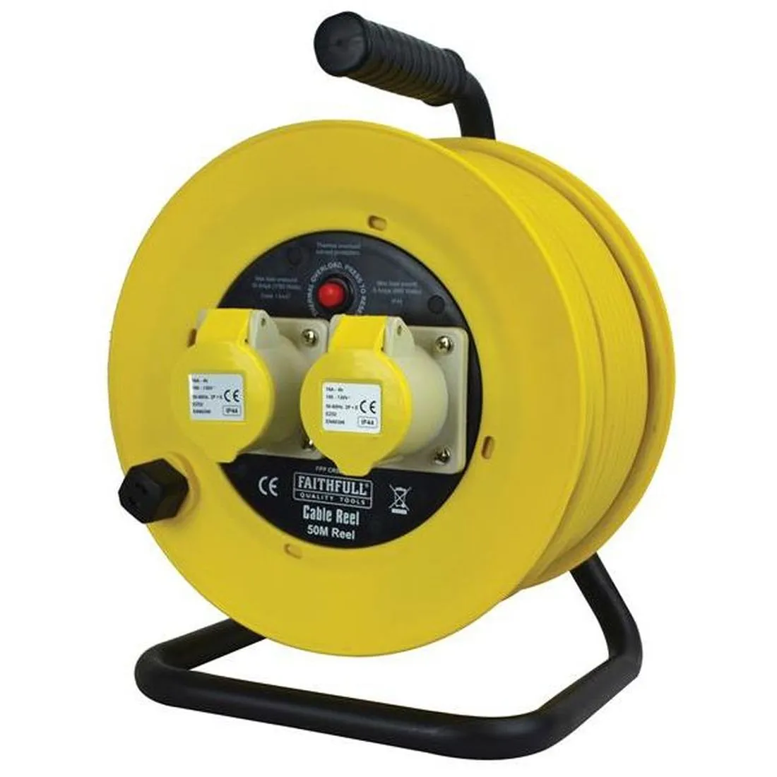 Faithfull Open Drum Cable Reel 110V 16A 2-Socket 50m (1.5mm Cable)