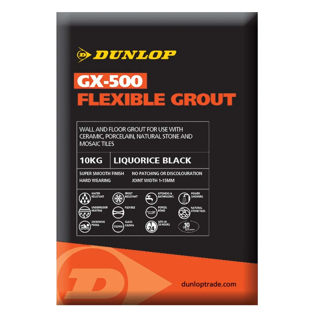 Dunlop Gx-500 Flexible Floor and Wall Tile Grout Liquorice Black 10kg
