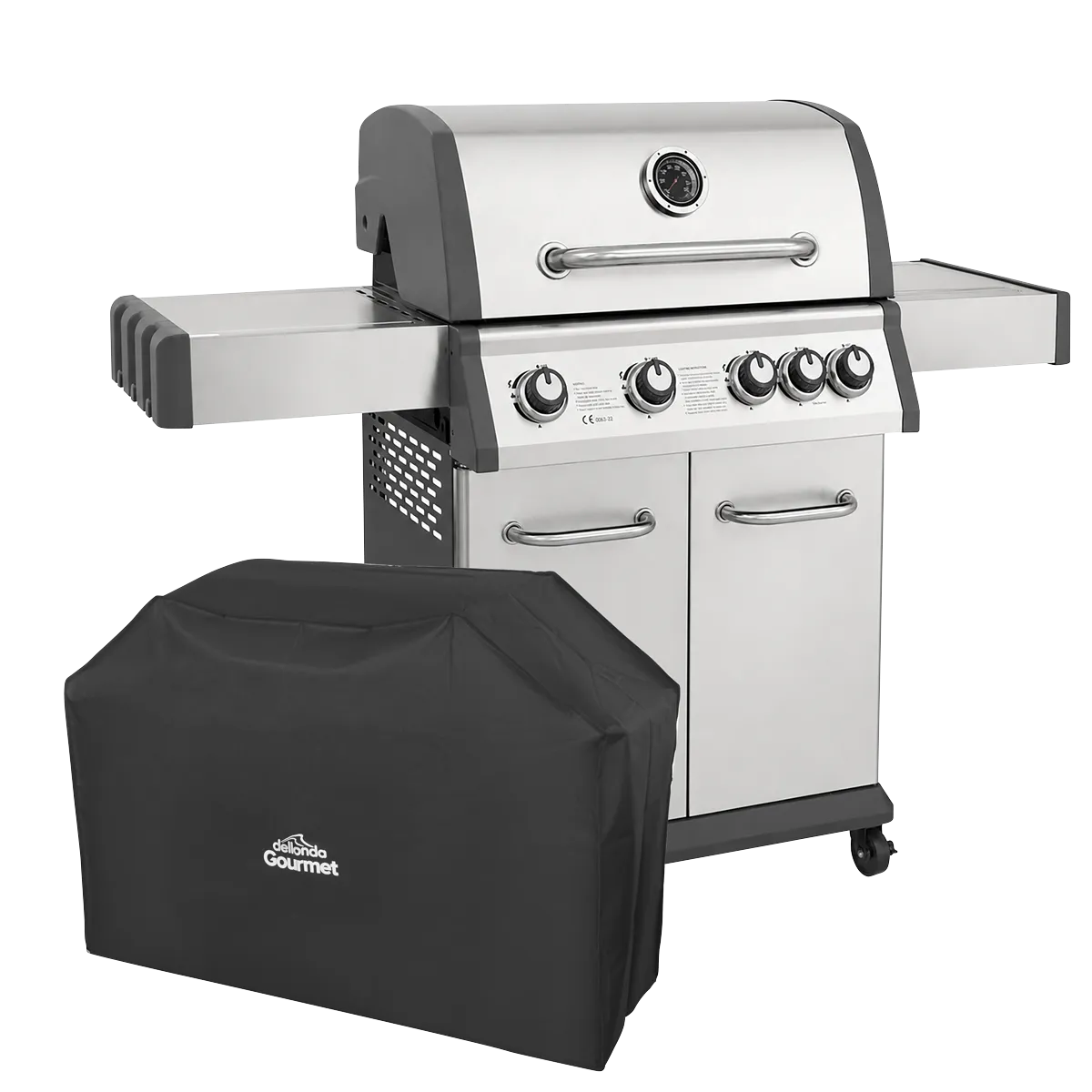 Dellonda 4+1 Burner Deluxe Gas BBQ Grill with Piezo Ignition & Thermometer & Cover - Stainless Steel