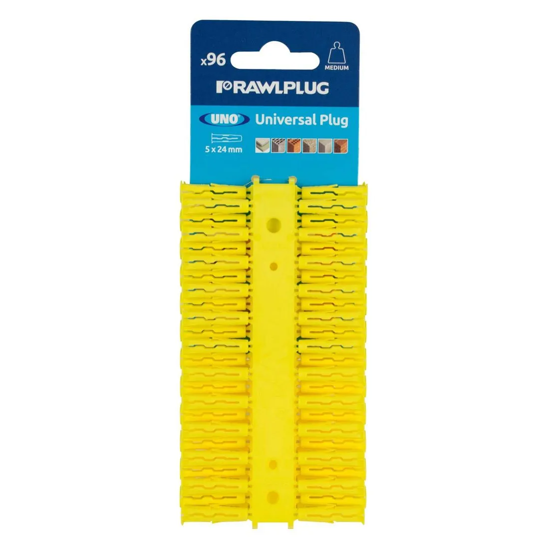 Rawlplug Uno Plugs Yellow 5 x 24mm Pack of 96