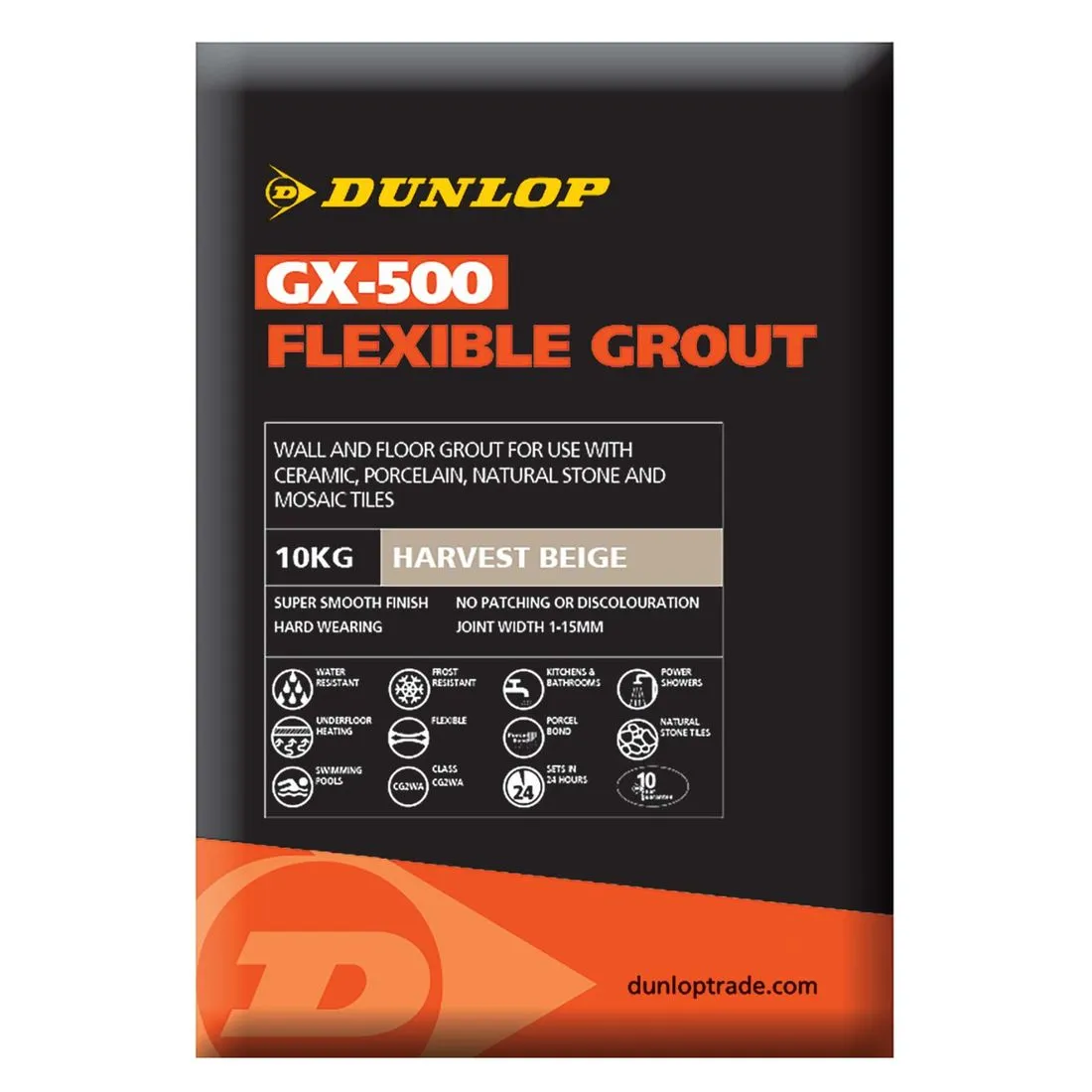 Dunlop Gx-500 Flexible Floor and Wall Tile Grout Harvest Beige 10kg