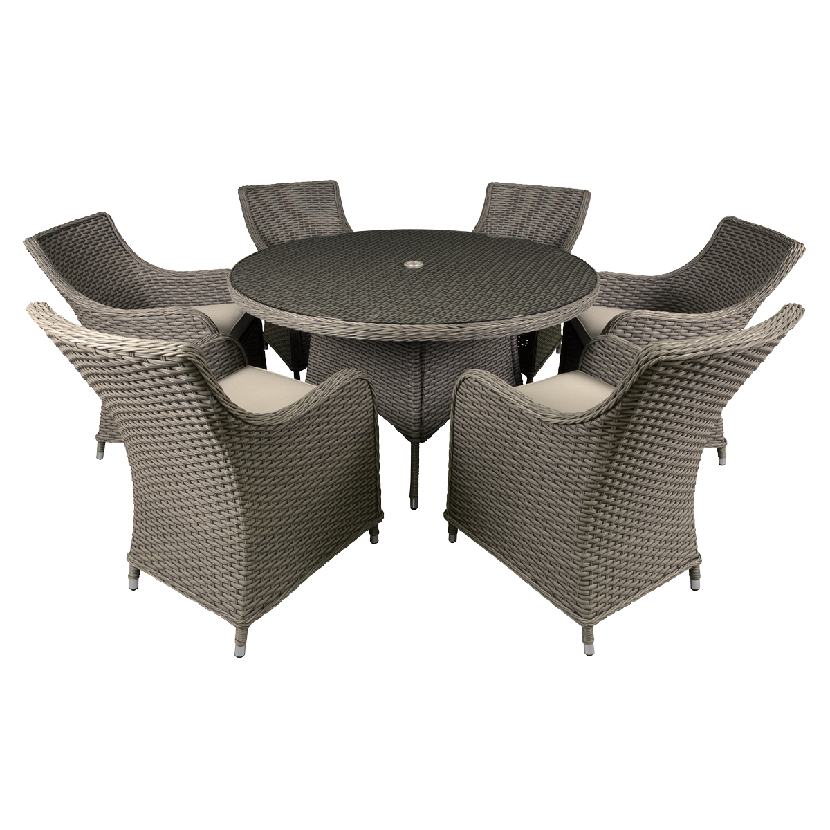 Dellonda Chester Rattan Wicker 7 Piece Outdoor Dining Set with Tempered Glass Tabletop