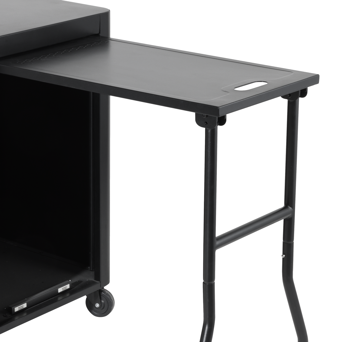 Dellonda BBQ/Plancha Workstation Trolley with Cupboard, Extension Table & Utensil Hooks, Black