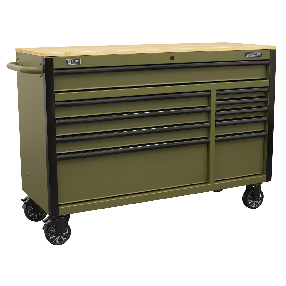 Superline PRO 10 Drawer Mobile Trolley with Wooden Worktop & Power Bar