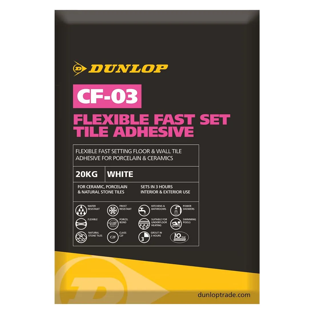 Dunlop CF-03 Flexible Fast Set Tile Adhesive White 20kg